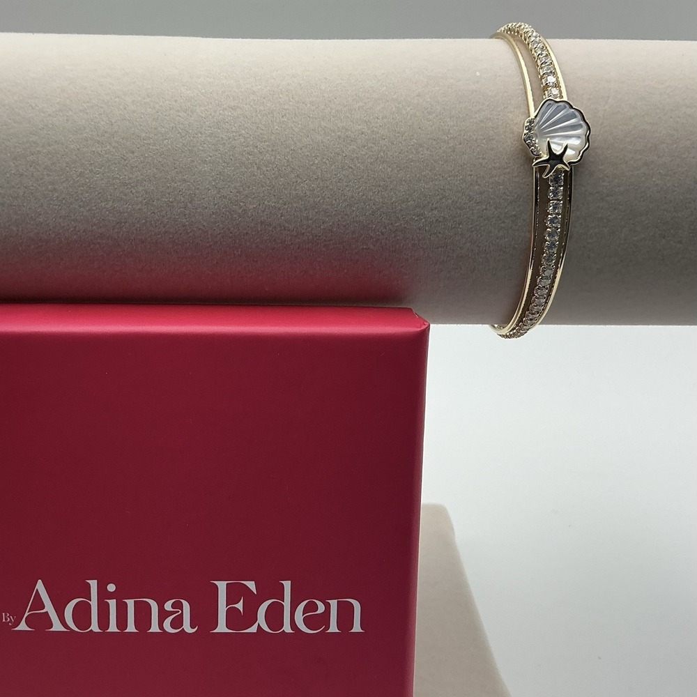 Adina Eden Mother of Pearl Shell Gold Plated Waterproof CZ Cuff Bracelet Box